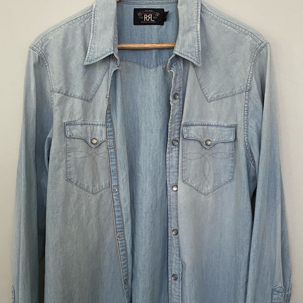 RRL Ralph Lauren Slim Fit Chambray Western Shirt - Sz. L